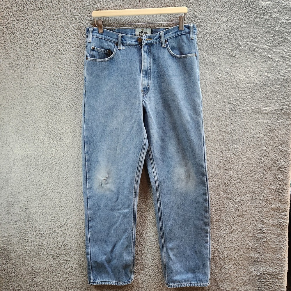 Old‎ Mill Jeans Men's 33 X 32 Blue Denim Cotton Lined Distressed Straight Leg